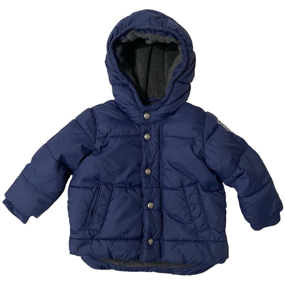 Baby Gap Puffer Jacket Size 12 18 Months Navy Blue Hooded Winter Outdoor